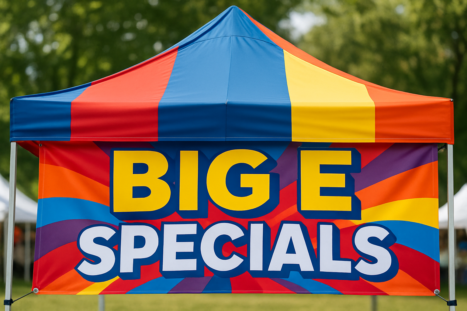 a tent Banner with Bie E Specials written Under it